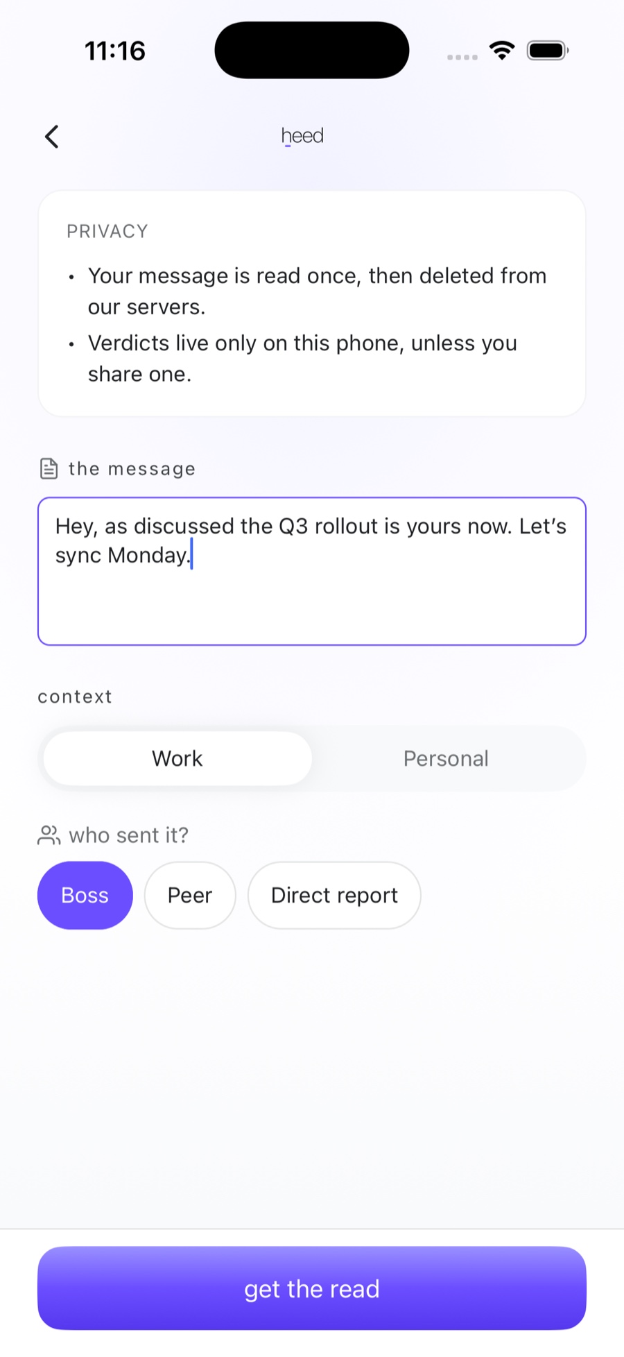 heed screen to paste a work message from your boss or coworker and decode it