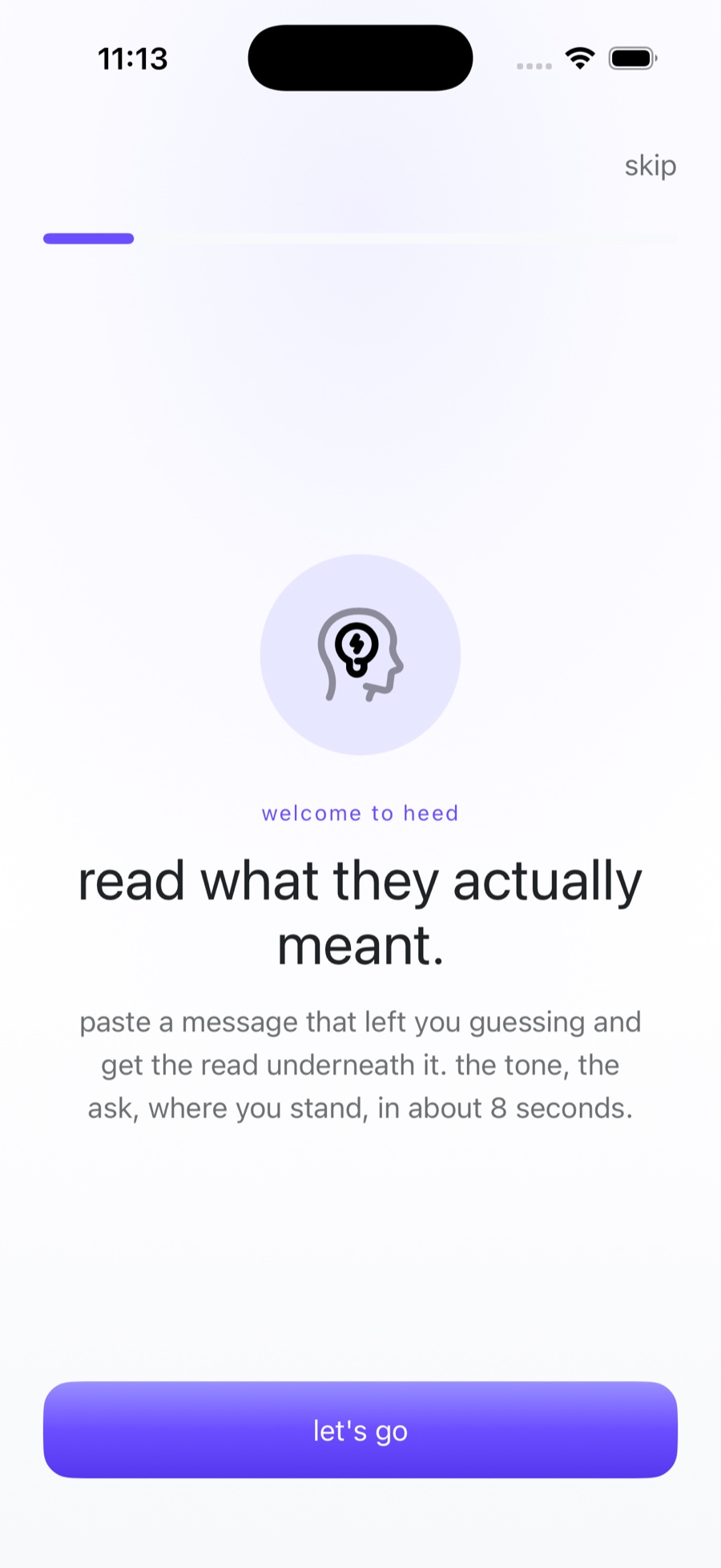The heed welcome screen on iPhone and Android